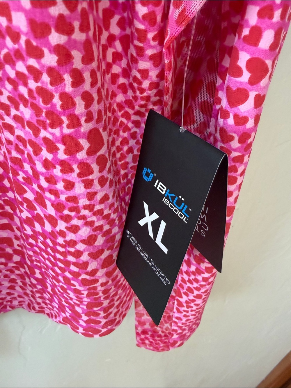 IBKUL Amanda Long Sleeve Top 1/4 Zip Mock Neck Red Hot Pink Hearts Golf Sz XL - Picture 3 of 6